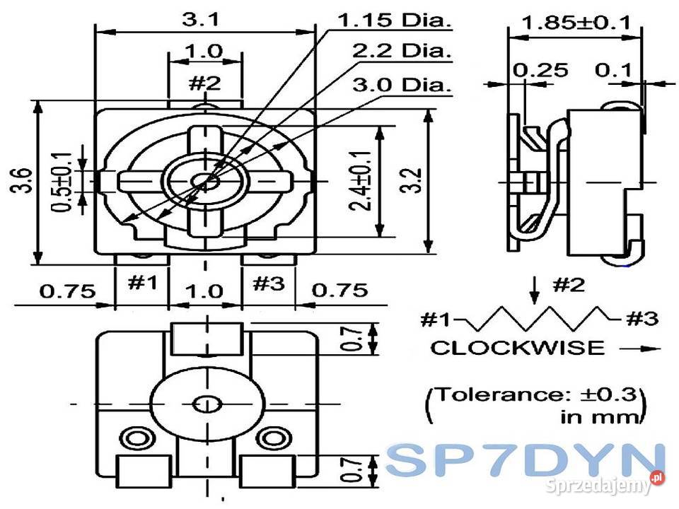 Mini Potencjometr SMD 6K8 3x36mm Japan Ozorków sprzedam