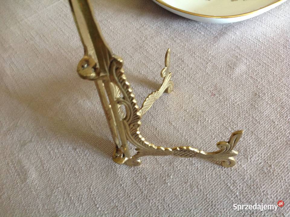 Mosiężny Stojak pod Talerz Dekoracyjny STARY Nowa Sól