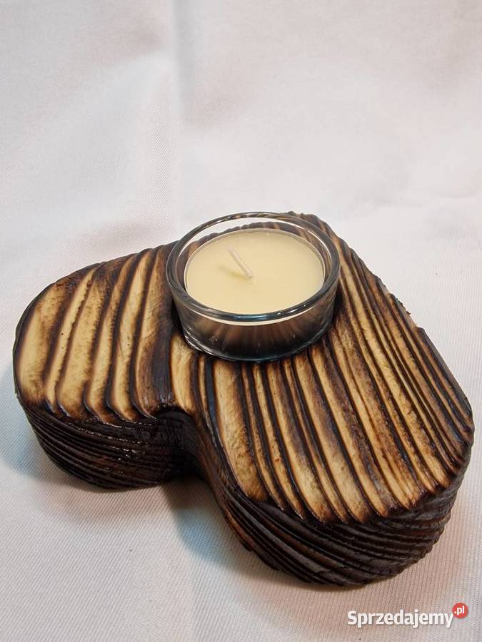 Świecznik drewniany serce naturalny na tealight Sępopol sprzedam