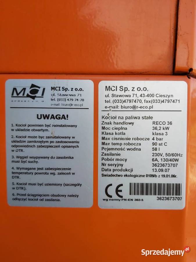Kocioł na paliwa stałe Reco 36 Piece i kominki Góra sprzedam