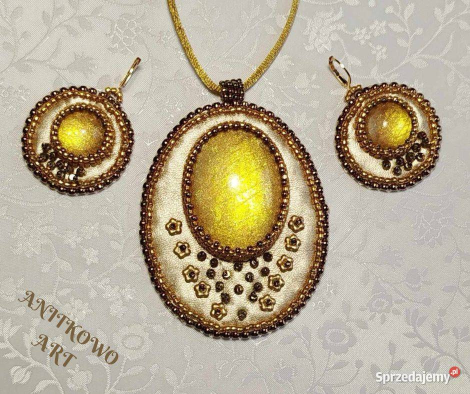 ZŁOTY KOMPLET Z ŻYWICĄ Biżuteria