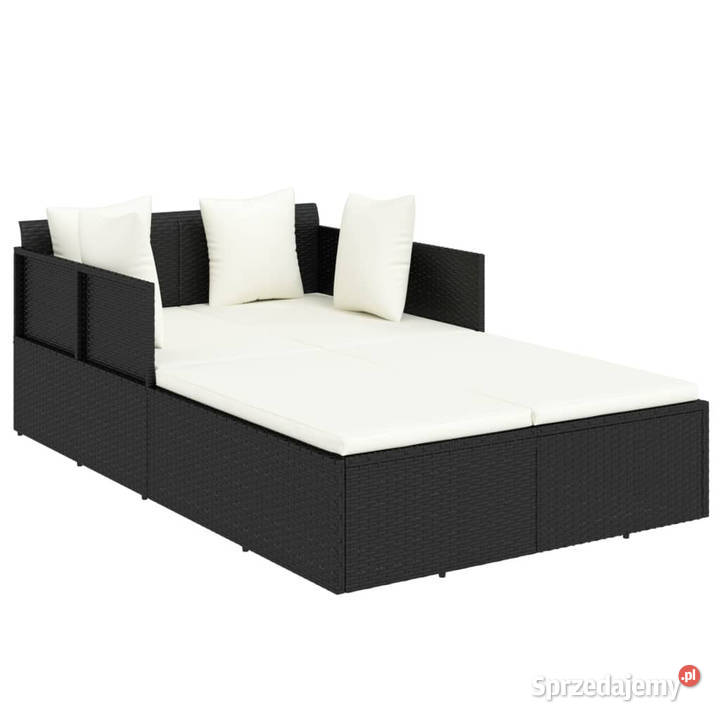 Leżak z poduszką czarny 182x118x63 rattan PE
