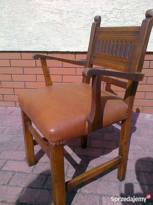 Krzesło drewniane ze skórzaną tapicerką solidne 44cm Sulbiny