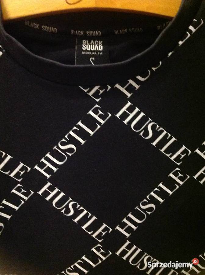Bluza Czarna Męska BLACK SQUAD S Białe Napisy długi Nowa Sól