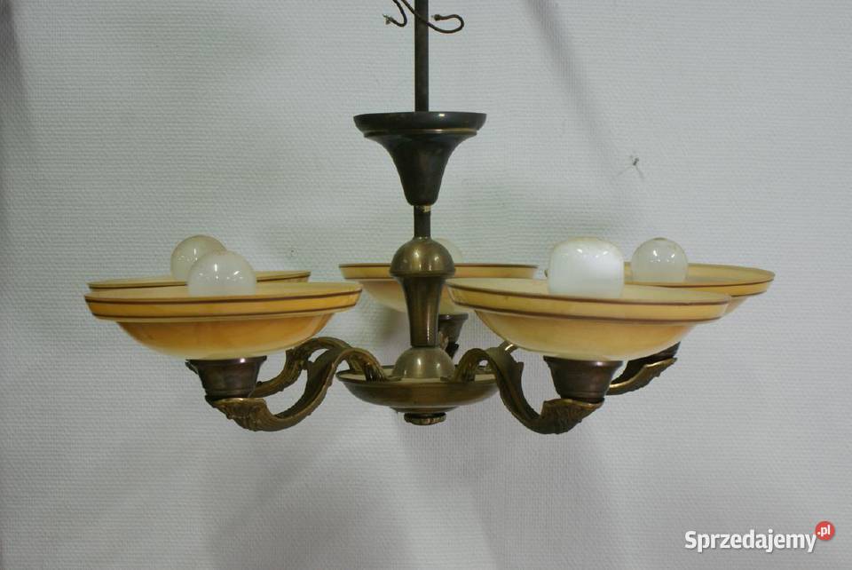 lampa wisząca sufitowa mosiądz i szkło art-deco nr 527 Fiaf