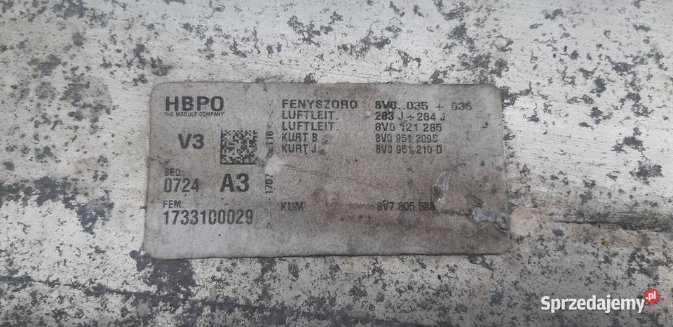 AUDI A3 8V 2016 BELKA ZDERZAKA PRZÓD WZMOCNIENIE Bieleń