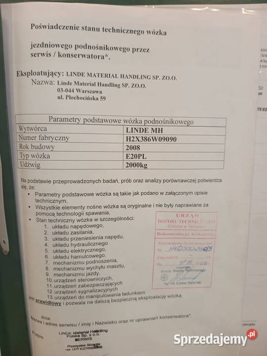 Wózek widłowy LINDE udźwig 2t Wrocław