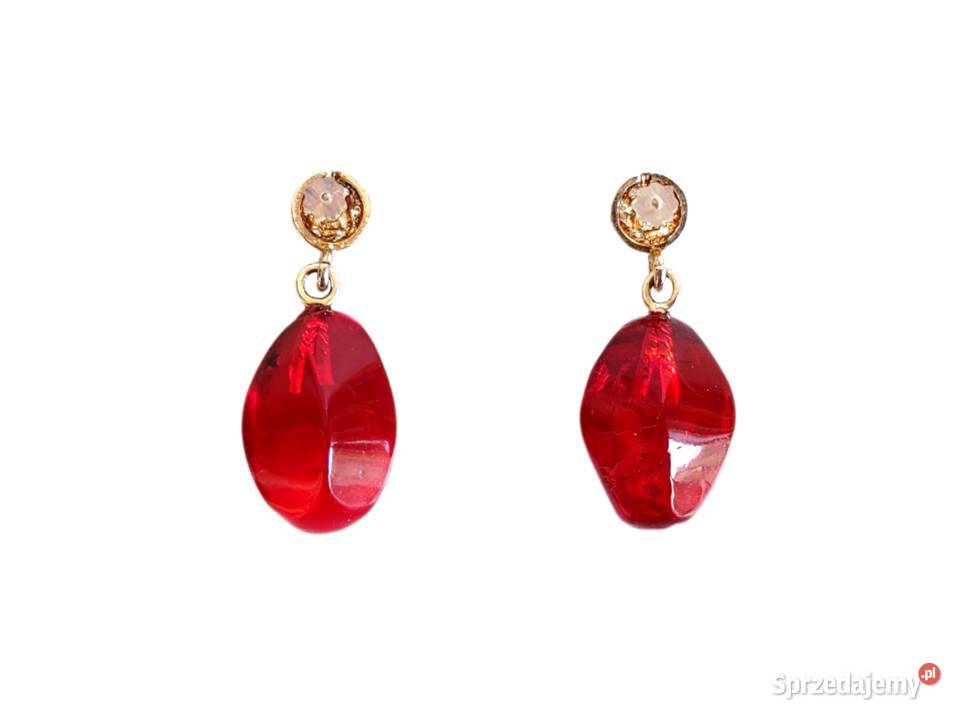 7566 CzerwonoMalinowe Bursztynowe Kolczyki Kolczyki opolskie Kędzierzyn-Koźle