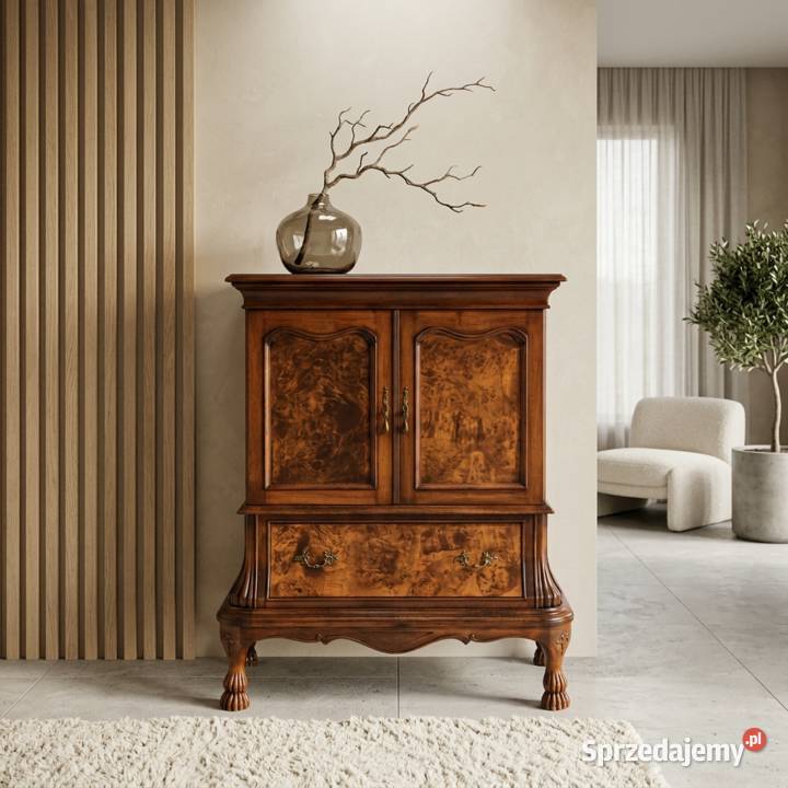 DREWNIANA KOMODA RTV ORZECH styl barokowy FRONTY 129cm Kalisz