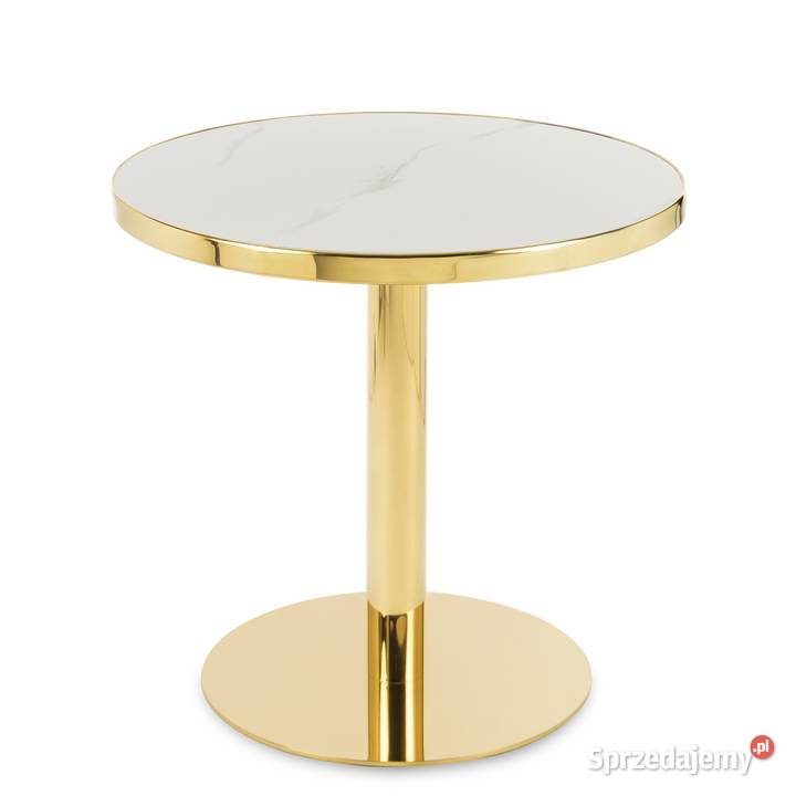 Złoty okrągły stolik kawowy na jednej nodze połysk 146928