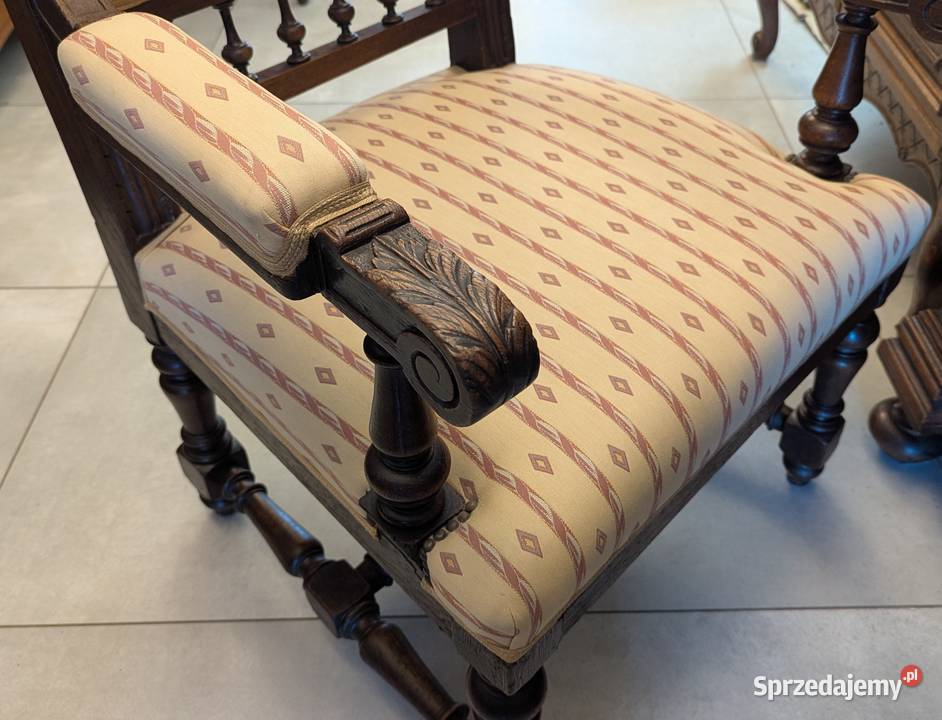 Piękny dębowy fotel neorenesansowysklep Dąbrowa śląskie