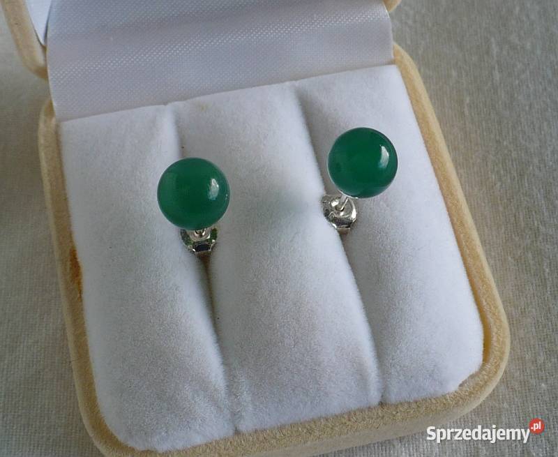 kolczyki srebrne sztyfty z onyksem zielonym