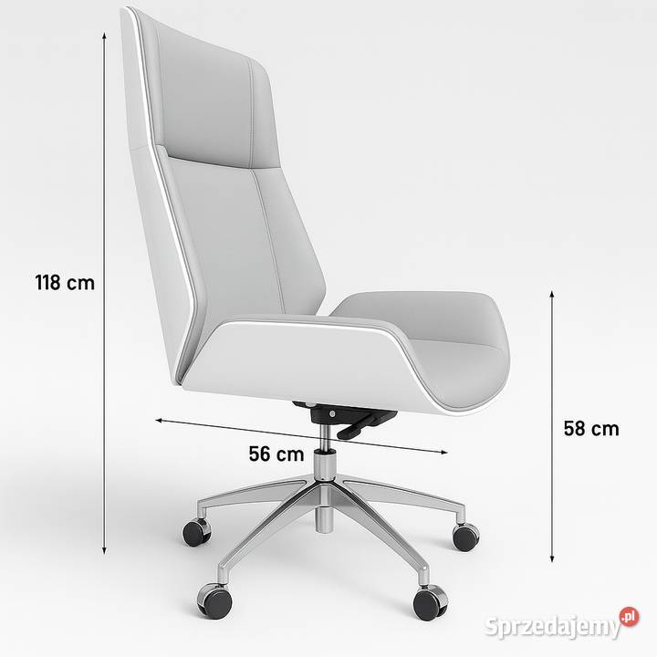 Fotel obrotowy biurowy biało szary srebrna noga Fotele i krzesła obrotowe