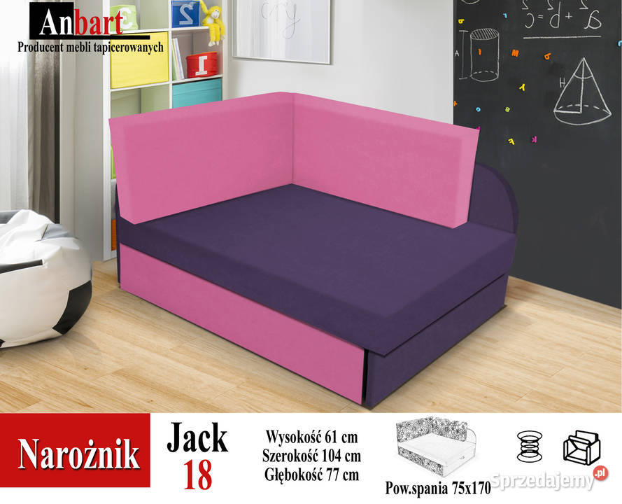 Kolorowa sofa dziecięca rozkładana PRODUCENT 77cm Kępno