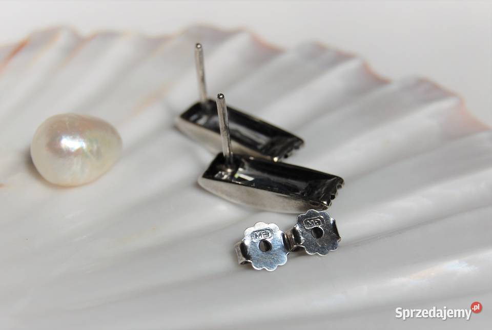 Kolczyki prostokątne białe cyrkonie srebro pr