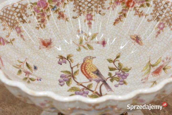 Niebieska Patera Stojąca z Łabędziami Porcelana Patery sprzedam