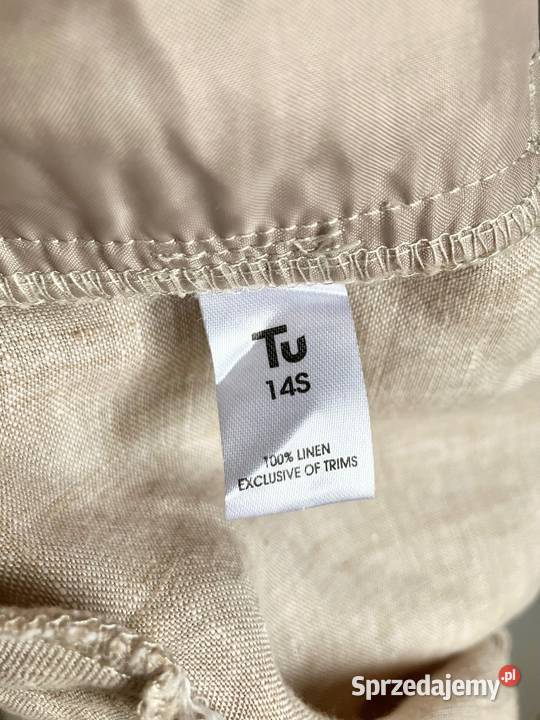 Nowe beżowe damskie lniane spodnie Tu L XL 100 Nisko