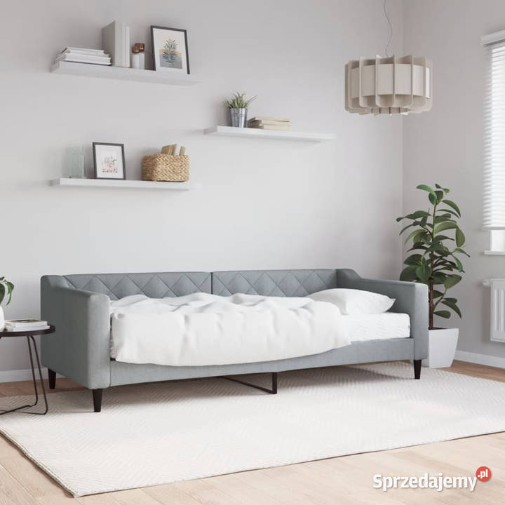 Sofa z materacem do spania jasnoszara tkanina Łóżka Warszawa