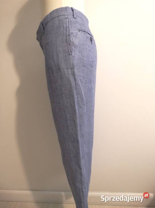 Spodnie Lniane 100 Len Capri Błękitne Icy Blue podlaskie Łomża