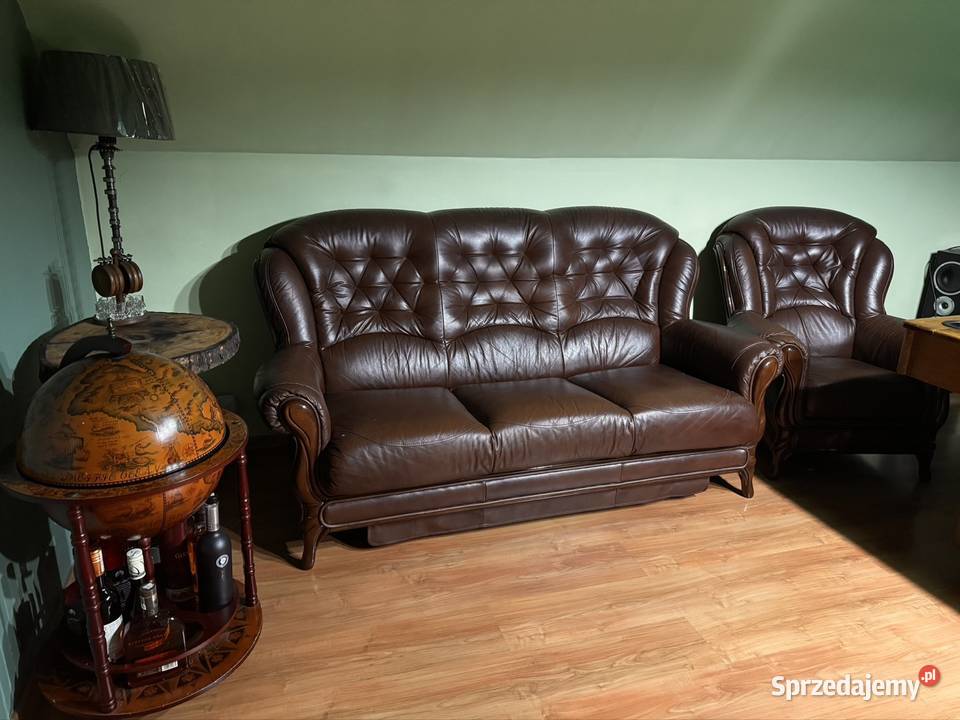 Komplet ze skóry sofa fotel funkcja spania Taciszów
