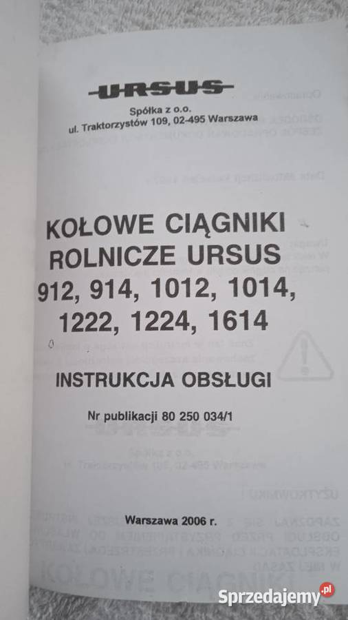 Instrukcja obsługi Ursus 912 914 1012 1014 1222 sprzedam