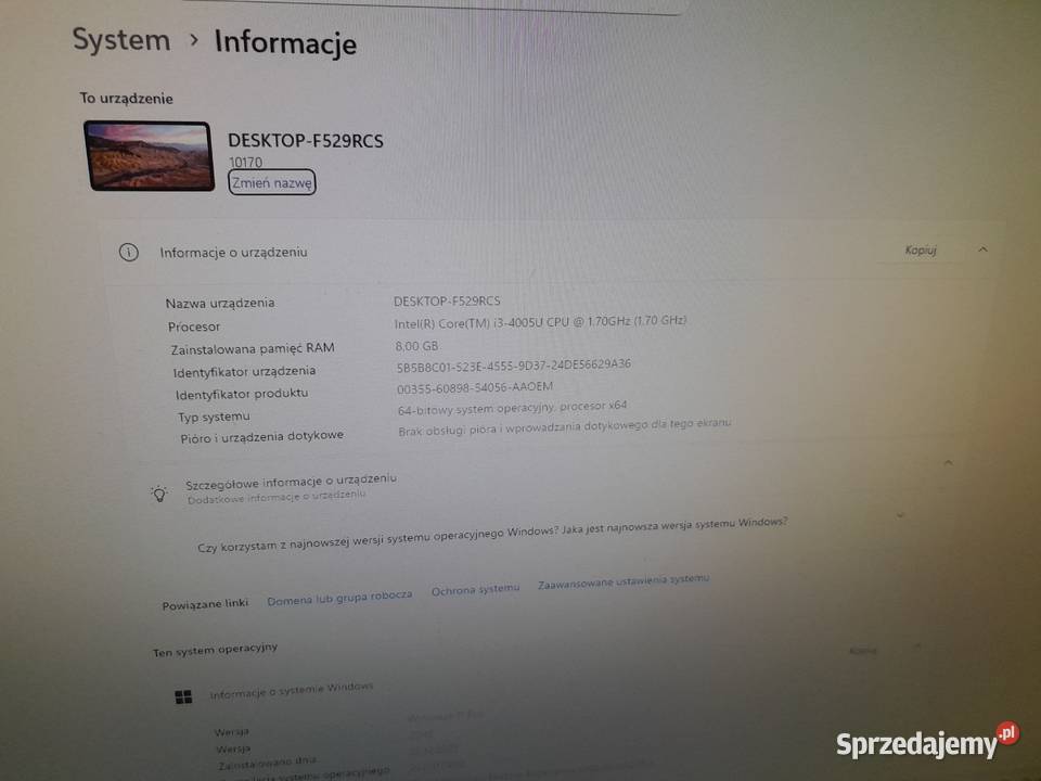 Komputer Lenovo C470 Typ 10170 All in One Klasy Core i3 Wieliczka sprzedam
