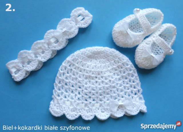 Czapeczka opaska buciki KOMPLET chrzest Toruń