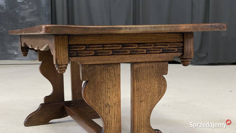 Dębowy stolik kawowy rustykalny rzeźbiony 100x50 Budno