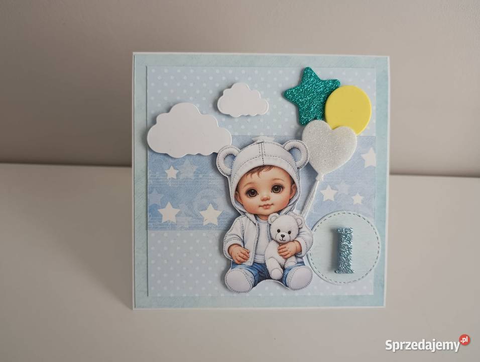 Kartka ręcznie robiona na urodziny roczek 02 Łódź sprzedam