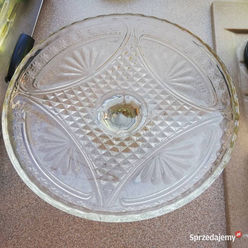 Patera szklana na nóżce na ciasto owoce Sieradz