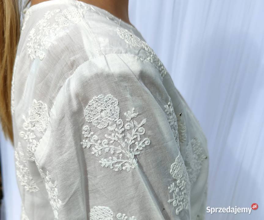 Biała orientalna sukienka XL 42 bawełna haft Szczecin