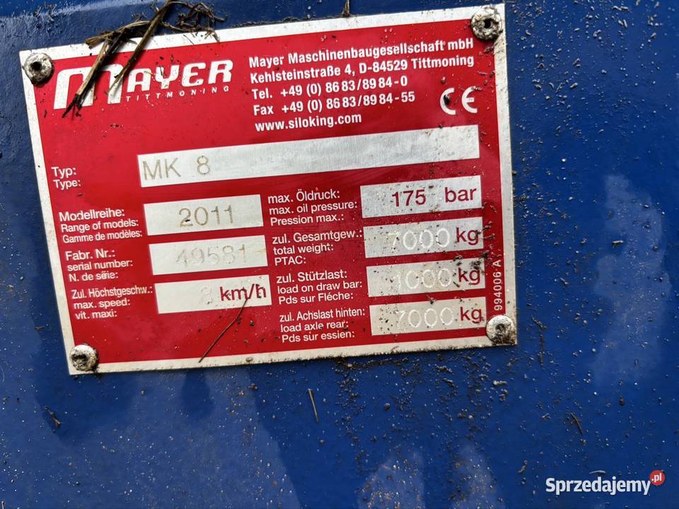 Paszowoz Siloking 8 m3 nieuszkodzony Pozostałe Jedwabne