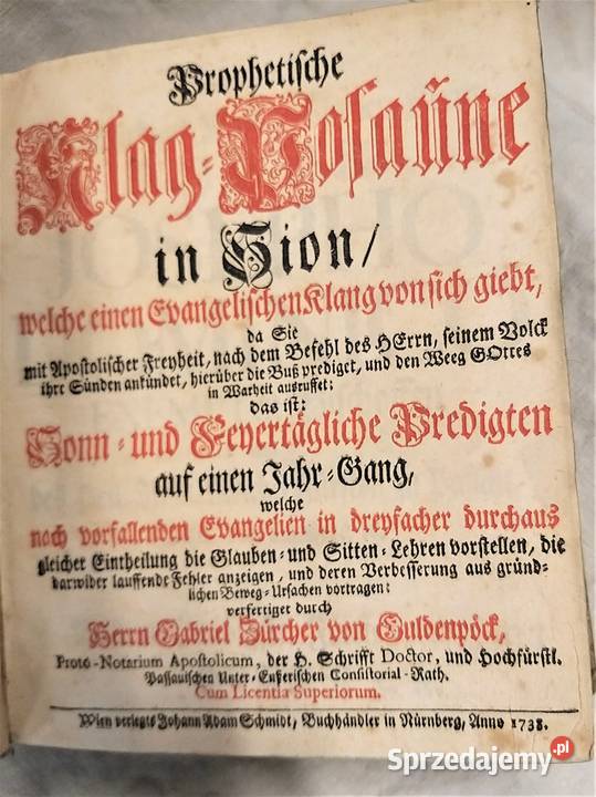 Prophetische KlagPosune in Sion Norymberga 1738r Warszawa sprzedam