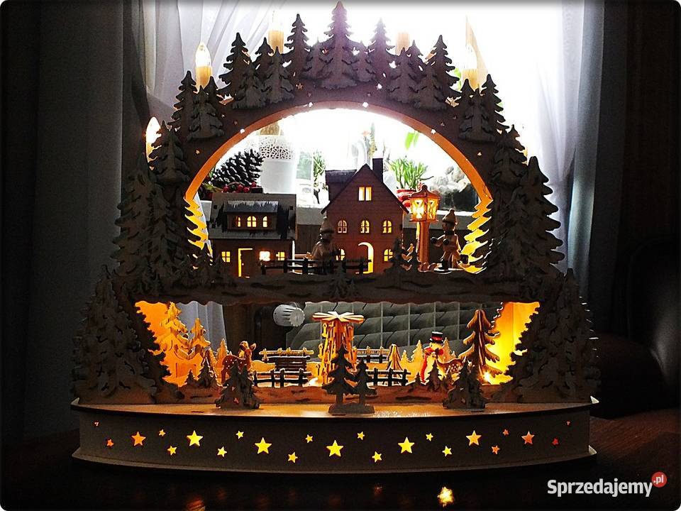 Świąteczna Szopka ruchoma drewniana na parapet Boże Narodzenie Żary