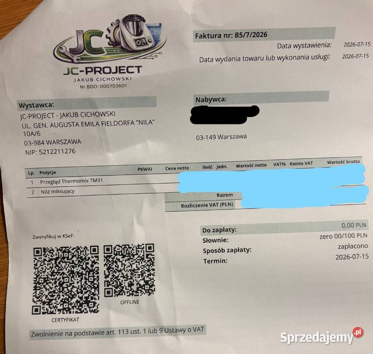 Thermomix TM31 biały sprawdzony w serwisie mazowieckie Warszawa sprzedam