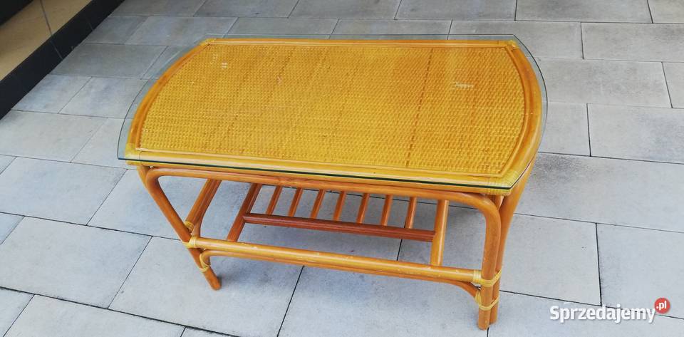 Stolik rattanowy ze szkłem ława z półką mazowieckie