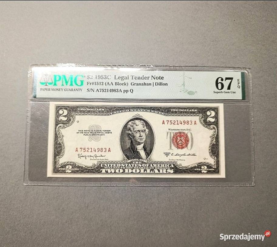 USA 2 Dolary 1953 r NOTA PMG 67 EPQ Numizmatyka Węgorzewo