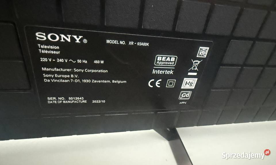 Telewizor Sony model No XR65 A80K OLED Okazja 65cale Warszawa