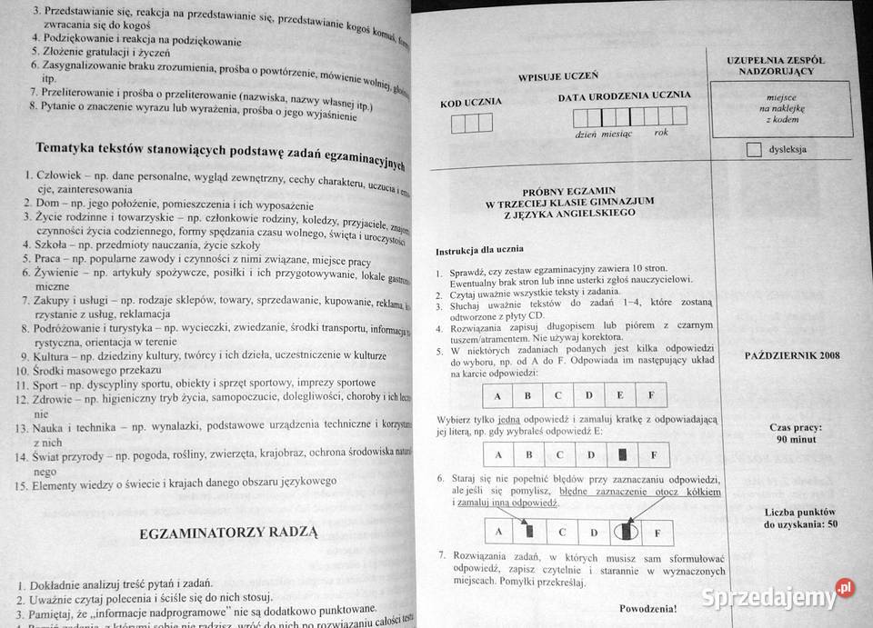 Egzamin Gimnazjalny Język angielski Oryginalne Chełm