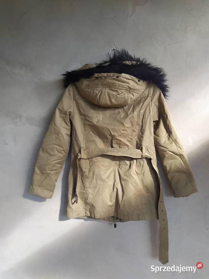 khaki kurtka parka Mango xs futerko wiązana w Białka sprzedam