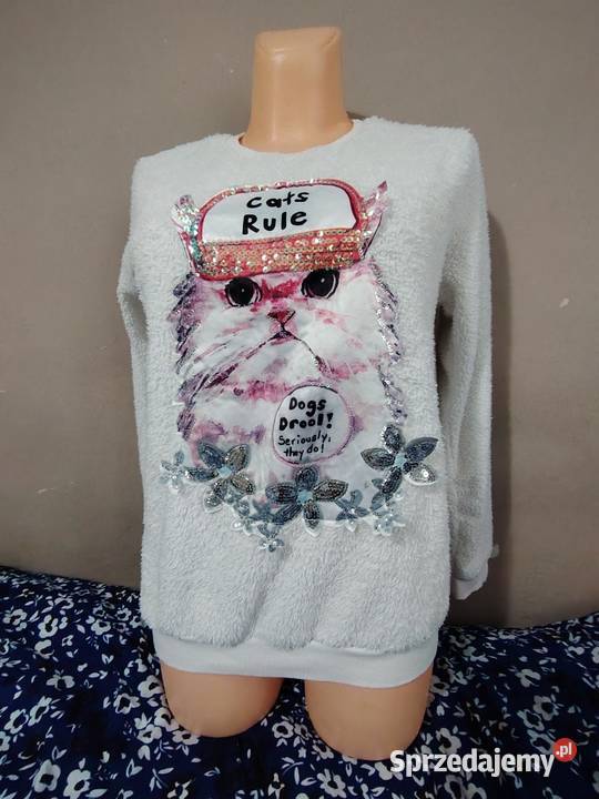 Miękki przytulny bawełniany sweterbluza z kotem Inny wzór Hajnówka