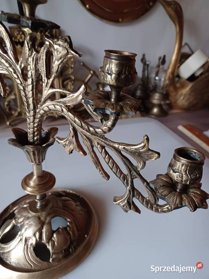 Piękny duży masywny świecznik mosiężny Poznań sprzedam