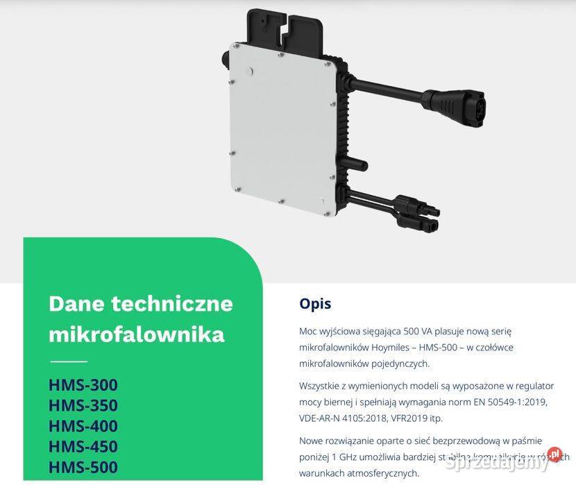 Mikroinwerter HOYMILES HMS5001T 500 VA 1 panel Falowniki sprzedam