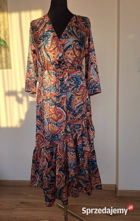 Piekna kolorowa jesienna NOWA sukienka midi z niebieski Kraków