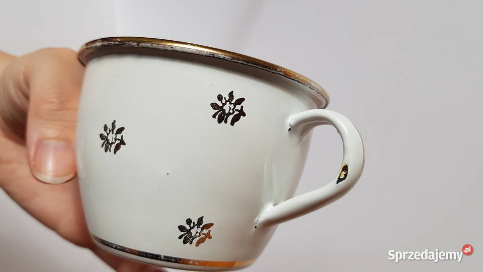 Zestaw 2x metalowa emaliowana filiżanka PRL Dąbrowa Górnicza sprzedam