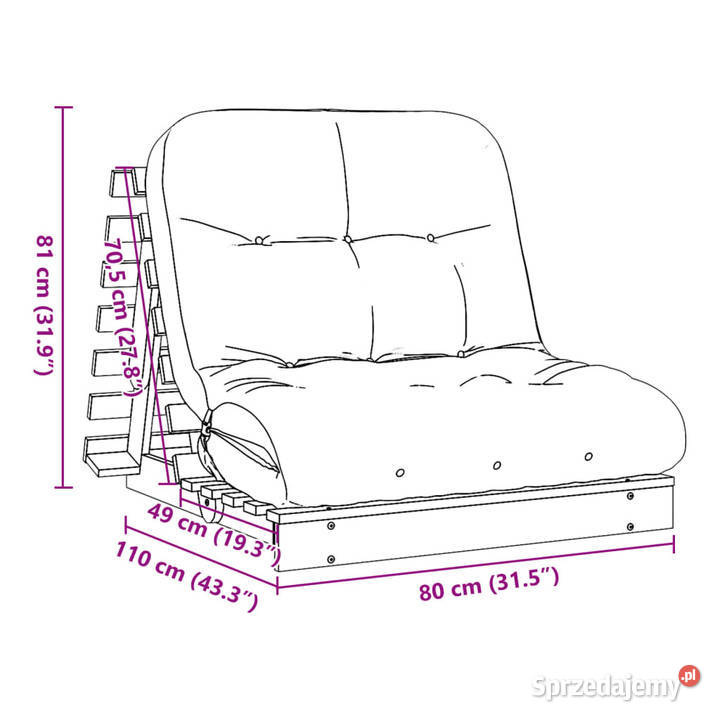 Sofa rozkładana futon z materacem 80x206x11 Pozostałe mazowieckie Warszawa sprzedam