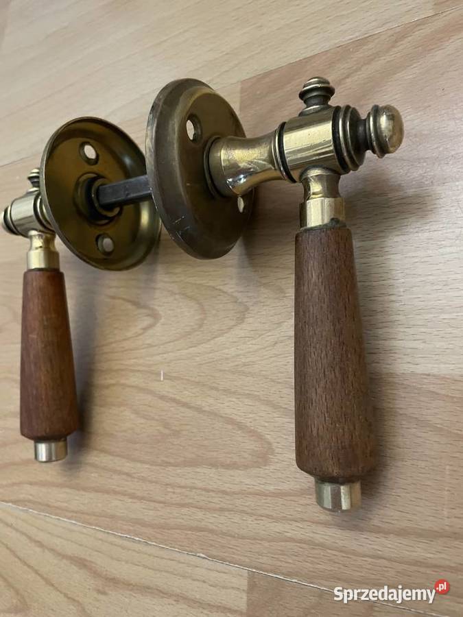 Stare klamki mosiężne z rączkami drewnianymi Łódź