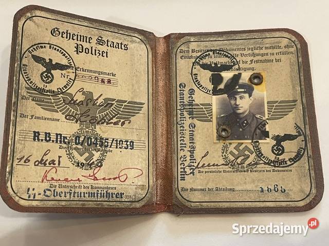 Legitymacja funkcjonariusza Gestapo Kraków sprzedam