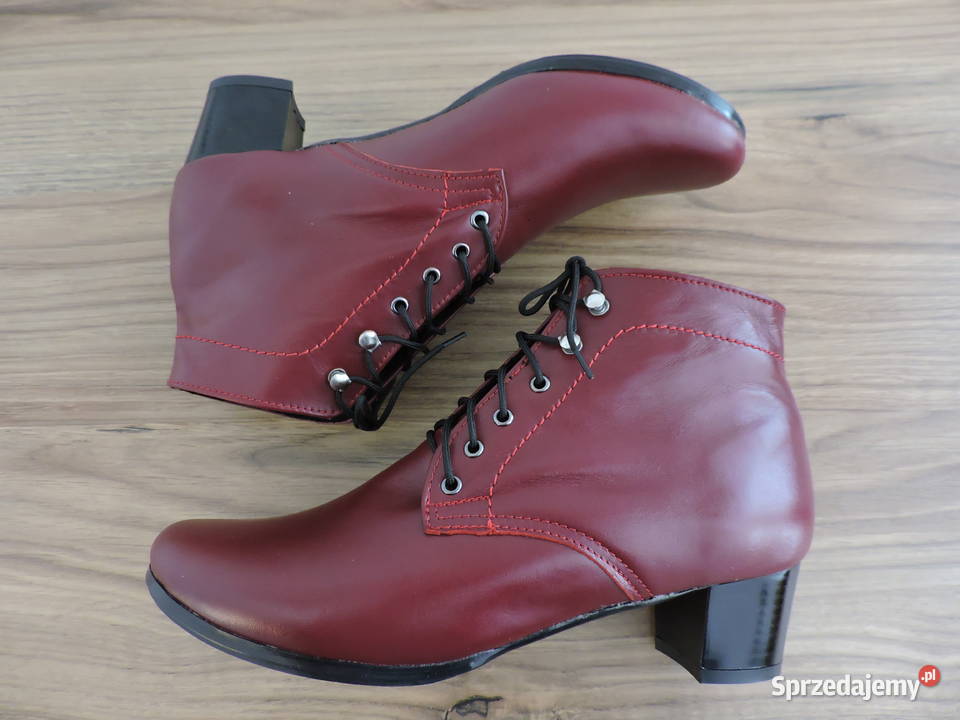 Obuwie ludowe bordowe skórzane obcas 4 pod Wadowice