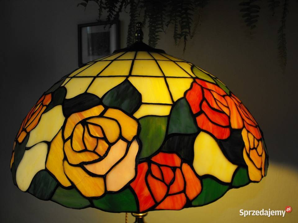 Piękna mosiężna lampa podłogowa klosz witraż w Skierniewice